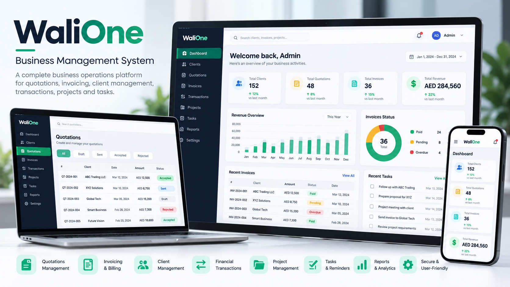 WaliOne Business Management System – Invoicing, Quotations, Client Management, Transactions and Project Tracking